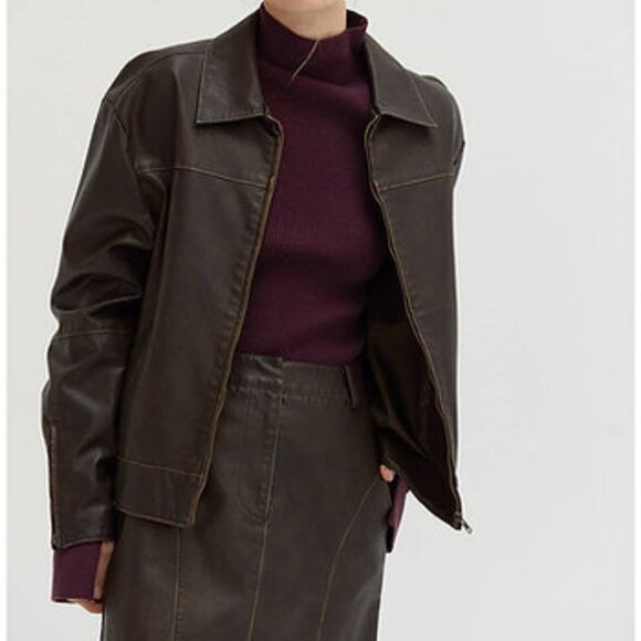 Java Vegan Distressed Leather Jacket - Picture 5 of 8